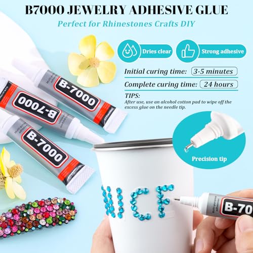 6100Pcs Resin Rhinestones for Crafting with 2Pcs 10ml B7000 Jewelry Glue, 1 Box Flatback Crystals Diamond (Indicolite) for Bedazzling Crafts DIY Nail Art Non Hotfix Gems for Clothing Shoes - color: Indicolite, size: 1 Small Pack + 2Pc Glue