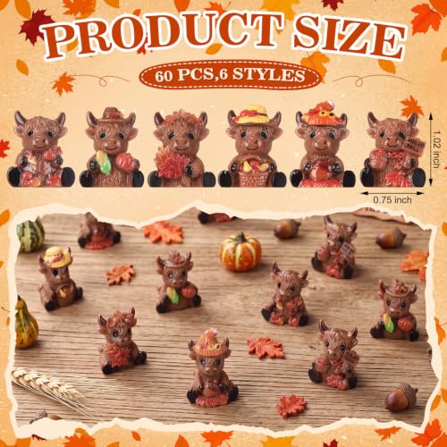 Yaomiao 60 Pcs Mini Fall Highland Cow Figurines Resin Highland Cow Statues - style: Fall Highland Cow