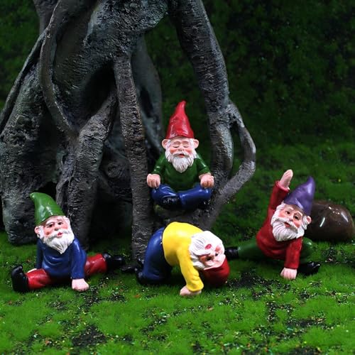Miniature Garden Gnome Figurines, Yoga Poses, Hand-Painted, Set of 4, 2.2 Inches Tiny Gnomes for Women or Yoga Lovers, Funny Office Desk Decor - style: Yoga Gnomes