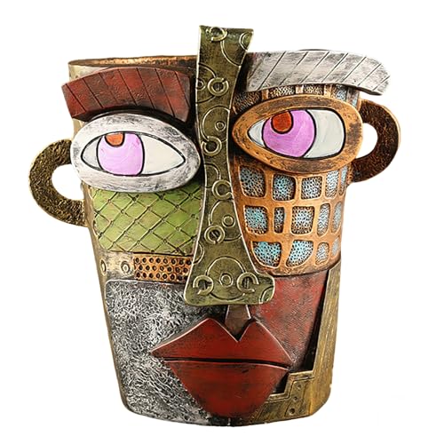 Picasso Abstract Resin Flower Pots Colorful Unique Face Planters Pots Head - color: Retro Face