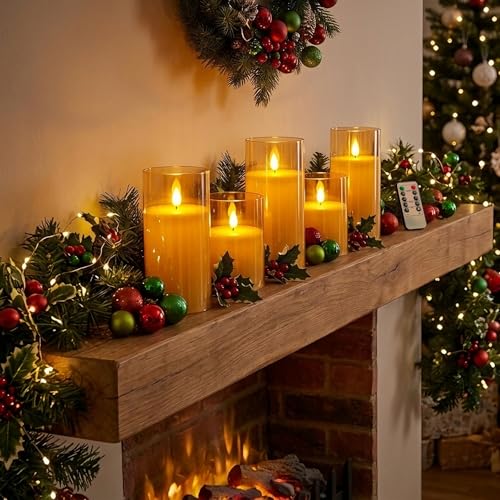 NICEME Flickering Flameless Candles with Remote Timer Unbreakable Acrylic Battery Operated LED Candles with Flickering Flame 3D Wick for Romantic Ambience Home Decor Set of 3, D3” xH4” 5” 6” Amber - color: Ivory + Amber Acrylic, size: D 3”×H 4”5”6”