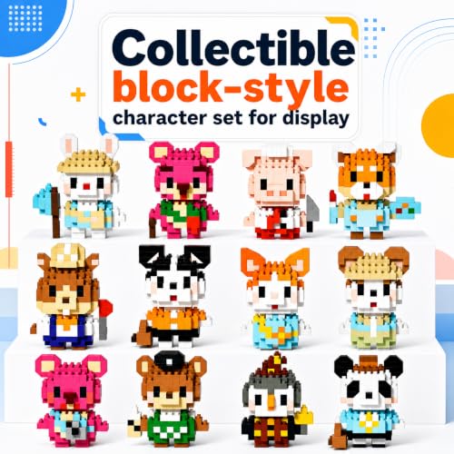 Mini Micro Animal Building Blocks Set, 12 Collectible Mini Animals, DIY Desk Display Ornaments, Stress Relief Craft Model, Handmade Gift for Building Enthusiasts - color: Pastel
