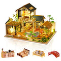 GuDoQi DIY Miniature Dollhouse Kit, Tiny House kit with Furniture, Miniature House Kit 1:24 Scale, Great Handmade Crafts Gift for Birthday Christmas Day, Villa with Courtyard - color: Villa With Courtyard