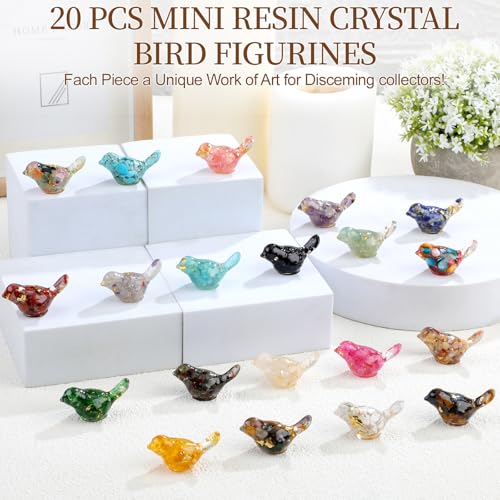 20pcs Crystal Figurines Glass Statue Resin Animal Statues Miniature Decorative Gravel Animal Collectible Figurines Table Home Shelf Decor Gifts for Animals Women Lovers(Bird) - style: Classic