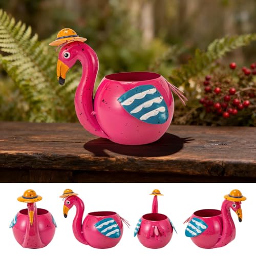 Flamingo Planter Small Succulent Pots Metal Animal Planters - color: Pink Flamingo Planter