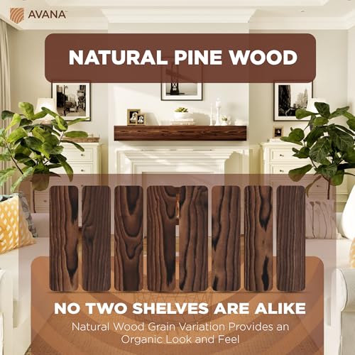 Avana Rustic Fireplace Mantle Shelf 60 Inches for Home Decor/Wall Decor - Handcrafted Wood Shelf for Wall - Decorative Fireplace Mantel Shelf - Farmhouse Mantle Decor 60 X 8 X 5 - Rustic Brown - color: Rustic Brown, size: 60 X 8 X 5