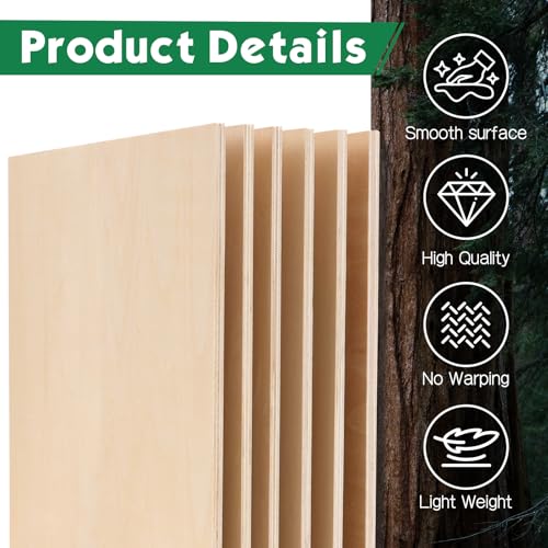 12 Pack Basswood Sheets 1/4x12x12 Inch, 6mm Basswood for Laser Cutting and Engraving, 1/4 Plywood Boards for Crafts,Wood Burning,Architectural Models, Painting. - size: 12P 12x12x1/4in
