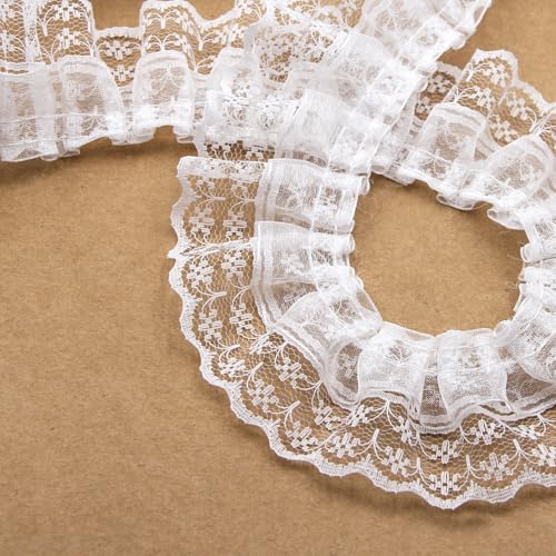 15 Yards Double Ruffle Lace Trim - 1.8 Inch Wide - color: White Lace Double Ruffle