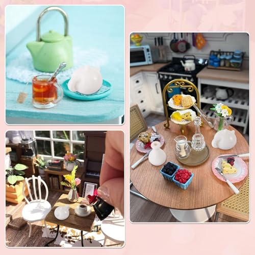 White Mini Porcelain Tea Cup Set Ornaments Ceramic Dollhouse Decor - color: White