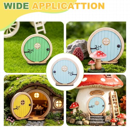 Fairy Garden Door Tree Dollhouse Wooden Door Miniature DIY Blue - color: Blue
