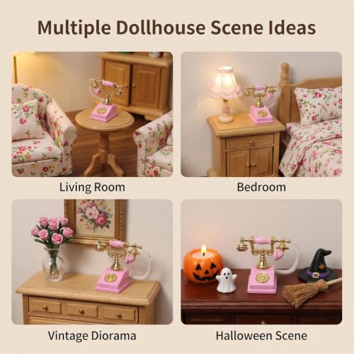 Dollhouse Miniatures 1 12 Scale Vintage Telephone Desk Accessories Decor - color: Pink