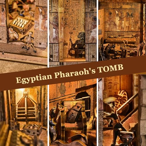 fifijoy Book Nook Kit - Egyptian Pharaohs Tomb DIY Miniature House Kit for Adults and Teens, Dollhouse BookNook Tiny House, Bookshelf Decor 3D Wooden Puzzle, Unique Gifts for Family and Friends - color: Egyptian Pharaoh's Tomb