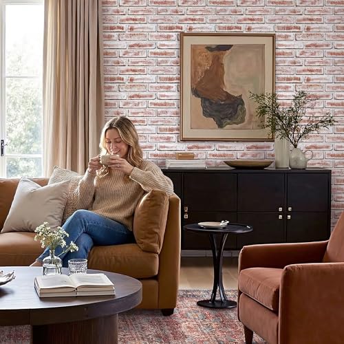 COMSTICKC 3D Faux Brick Wall Panels Peel and Stick, 10 Pcs 15.7" x 11.8" - color: Whitewashed Red Brick