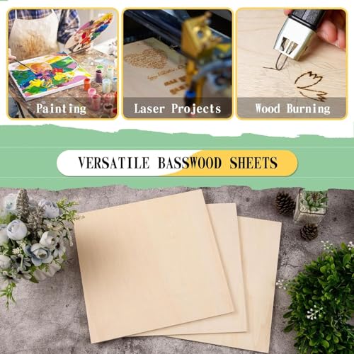 6 Pack 16 x 16 x 1/4 Inch-6mm Thick Basswood Sheets for Crafts Unfinished Plywood Sheets Boards Square Crafts Wood Sheets for DIY Laser Projects, Wood Burning, Engraving, Staining, Architectural Model - size: 16 x 16 x 1/4 Inch
