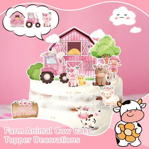 MEMOVAN Pink Farm Cake Toppers Farm Animal Cake Decor Farm Cupcake Toppers - color: Pink