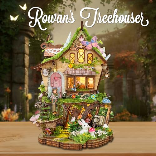 3D Wooden Puzzle Tree House Miniature House Kit with LED Lights - color: Rowan's Treehouser