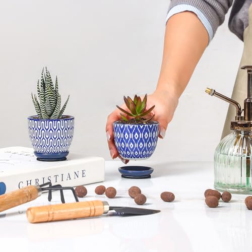 Selamica Ceramic 2.4 Inch Succulent Pots, Mini Succulent Planter Pot for Cactus Plant with Drainage Holes & Saucers, Home Decor, Set of 6, Vintage Blue - color: Vintage Blue, size: 2.4 Inch, Set of 6