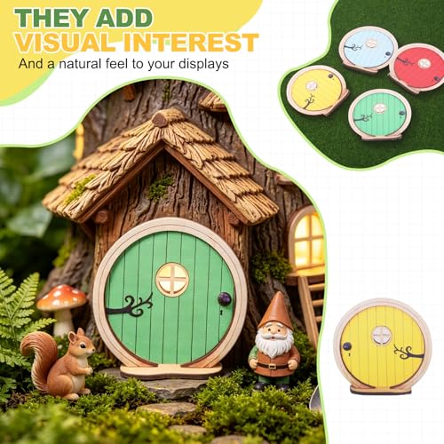 Fairy Garden Door Tree Dollhouse Wooden Door Miniature DIY Yellow - color: Yellow