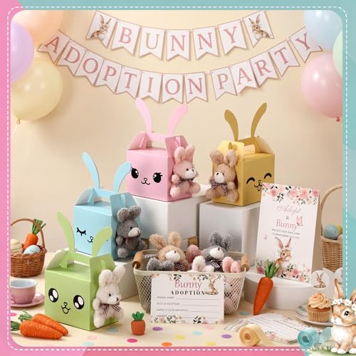 Blueweenly 73 Pcs Adopt a Bunny Party Favors Set Mini Plush Rabbit Toys - style: Bunny