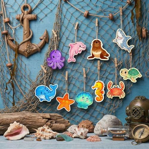 80PCS Unfinished Ornament Wood Crafts, Painting Blank Wooden Cutouts - color: Sea