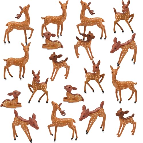 Sawysine 18 Pcs Miniature Deer Figurines Woodland Animals Set for Crafts