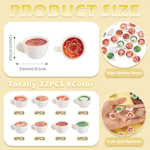 FASHEWELRY 32Pcs White Resin Mini Coffee Cups Christmas Latte Art Coffee Mug Matcha Cup Dollhouse Miniatures for Keychain Halloween Xmas Party Decor Ornaments - color: 8 Colors-coffee Cups