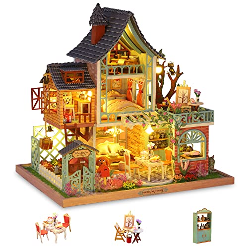 GuDoQi DIY Miniature Dollhouse Kit, Tiny House kit with Music, Miniature House Kit 1:24 Scale, Great Handmade Crafts Gift for Birthday Christmas Day, Jungle Resort - color: Jungle Resort