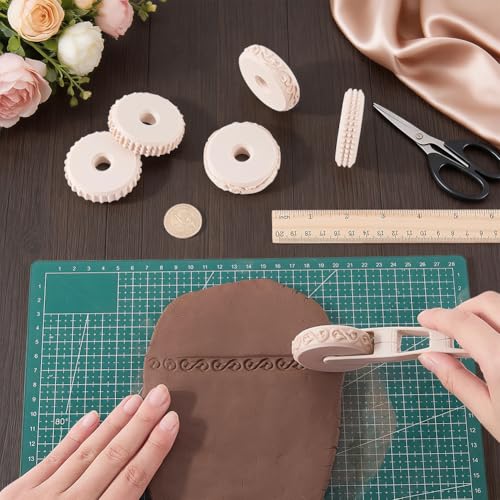WADORN 6 Styles Pottery Texture Rollers with Handle, 6-Pattern 3D-Printed Clay Texture Roller Set Non-Stick Easy Clean Miniature Texture Rollers for Tabletop Polymer Clay Pottery Craft