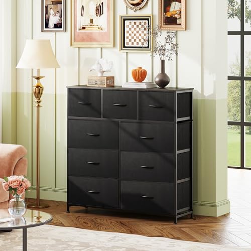 WLIVE Tall Dresser for Bedroom, 9 Drawer Chest of Drawers, Charcoal Black - color: Charcoal Black