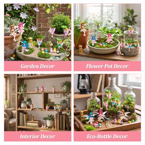 Avalution 17 Pcs Fairy Garden Accessories Kit, Miniature Sitting Fairy Figurines with Leaf Umbrellas, Houses and Mushrooms for Plant Pots and DIY Decor - size: 17 Pcs
