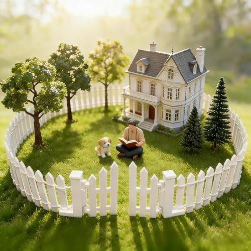 35-inch Miniature Fairy Garden Picket Fence with a Gate, White Wooden Fence for Dollhouse, Mini Village Landscape, DIY Project, Plant Pot