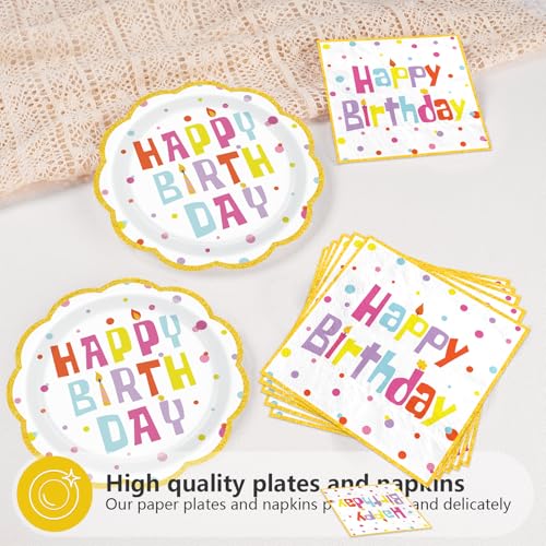 100Pcs Happy Birthday Colorful Polka Dots Party Supplies Serve 50 - style: Confetti Birthday Plates