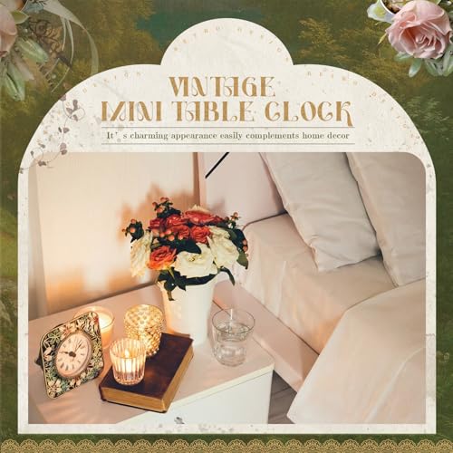 Kenning Vintage Mini Table Clock, 3.5 Inch Small Decorative Metal Non Ticking Analog Quartz Battery Operated Table Top Clock for Living Room Bedroom Bedside Desk Decor(Flower) - style: Flower