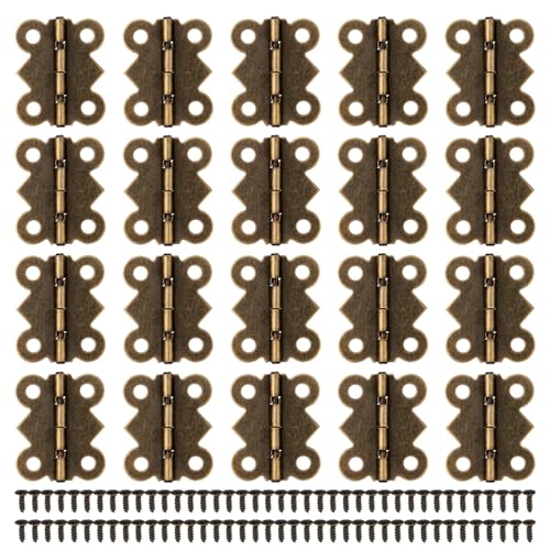 Screws Small Hinges for Crafts 20 PCS Antique Bronze Butterfly-Hinges with 80 Pcs Jewelry Box Hinges, Small Hinge for Wooden Box Mini Metal Hing for Cabinet Crafts Wooden Jewelry Boxs (25 x 20mm)