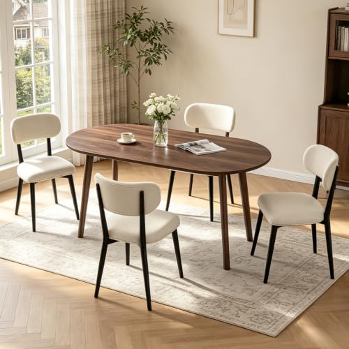 63" Oval Dining Table Set for 4 with Solid Wood Legs - color: Walnut Table Black-l Chairs