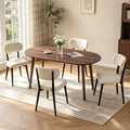 63" Oval Dining Table Set for 4 with Solid Wood Legs - color: Walnut Table Black-l Chairs