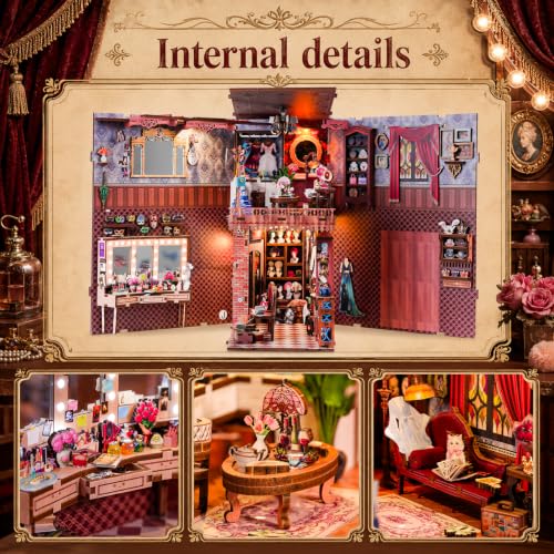 fifijoy DIY Book Nook Kit - Theatre Dressing Room DIY Miniature Dollhouse Booknook Kit for Adults, 3D Wooden Puzzle Bookend Bookshelf Insert Decor, Gift for Family, Friends (with White Light) - color: Theatre Dressing Room