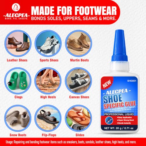 ALECPEA Shoe Glue for Sole Repair, Thin Clear Adhesive, 20g with 3 Tips - color: Shoe Glue