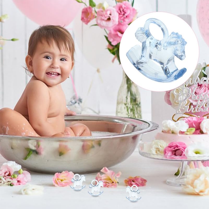 Kisangel 24 Pcs Mini Acrylic Rocking Horse Figurines, 1.1 Inch Clear Animal Charms for Baby Shower Table Scatter, Gender Reveal Party Favors, DIY Craft Decorations and Birthday Gift
