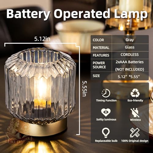 MJ PREMIER Battery Operated Lamp, Small Cordless Lamp with Timer Grey - color: Gray
