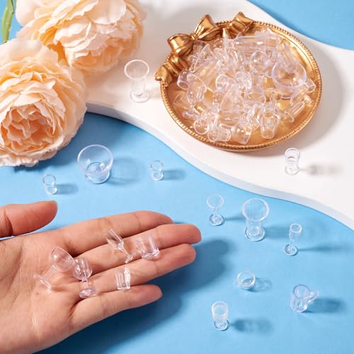 FASHEWELRY 80Pcs Plastic Goblet Cup Mini Model Wine Cup Tableware Miniature Drinking Cups Micro Landscape Dollhouse Accessories for Desk Keychain Party Decor Ornaments - color: Clear-drink Cup