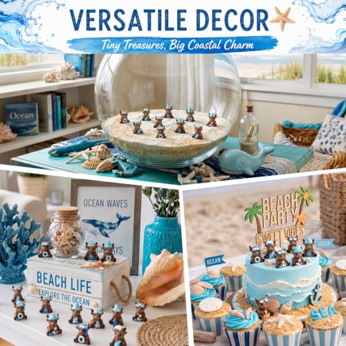Yaomiao 60 Pcs Mini Coastal Highland Cow Figurines Bulk Resin Cow Statues - style: Summer Nautical