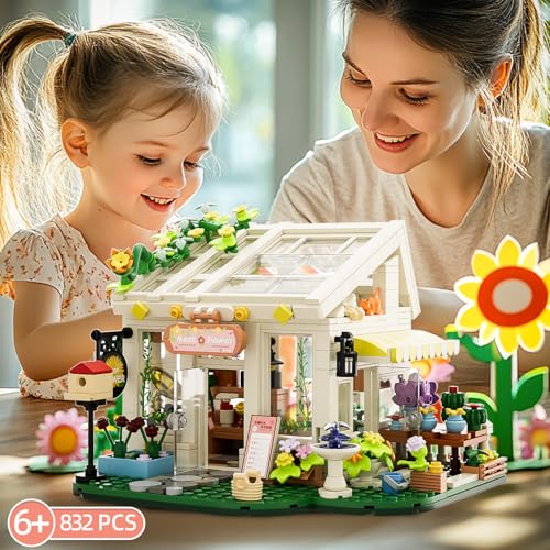 Chodia Flower House Building Block Set, Botanical Garden Greenhouse Toys Kits with LED Light Birthday Decoration for Adults, Women, Teens, Old Kids Girls 6+, 8-12, 8-14 (832 PCS)