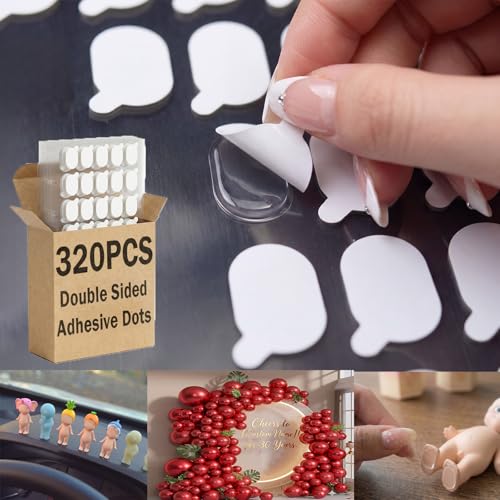 320Pcs Double Sided Adhesive Dots for Sonny Angel & Smiski Figures, Transparent Mounting Putty for Wall Decor, Posters, Photo & Crafting, Removable Sticky Tack Dots, No Residue & Wall Safe