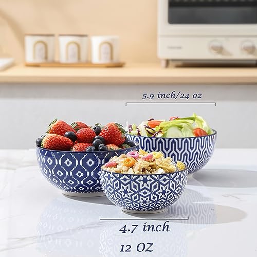 Selamica Ceramic 12 OZ Dessert Bowls Set, Ice Cream Bowls, 4.7 Inch Small Bowls for Snack, Side Dishes, Rice, Microwave Dishwasher Safe, Set of 6, Vintage Blue - color: Vintage Blue, size: 4.7 Inch