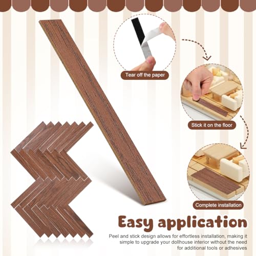 TOYANDONA 40Pcs Dollhouse Flooring Peel and Stick Miniature Floor Decorations Self Adhesive Walnut Tiles for Doll House Wallpaper and Trim - color: Dark Brown