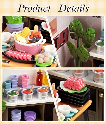 Hotpot Shop Super Miniature House Kit - DIY Plastic 3D Model Building Set for Adults & Teens, Build Your Own Hotpot Restaurant with Dustproof Case, Creative Craft Gift for Girls Women - color: Hotpot Shop, size: Small