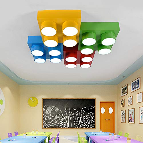 LAKIQ Modern Children Room Flush Mount Ceiling Light Fixture Acrylic Creative Colorful Block Toy Shape Kids Room Close to Ceiling Lighting for Kids Bedroom Kindergarten Playground (Square,Red) - color: Red, size: Square