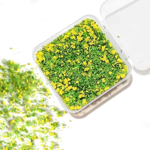 Miniature Tree Powder & Static Grass Flock with 2.17x2.17x0.8in Box, Realistic Model Turf for DIY Micro Landscape, Diorama Scenery, Fairy Garden, Model Railroad & Miniature Craft Projects.Yellow - color: Yellow