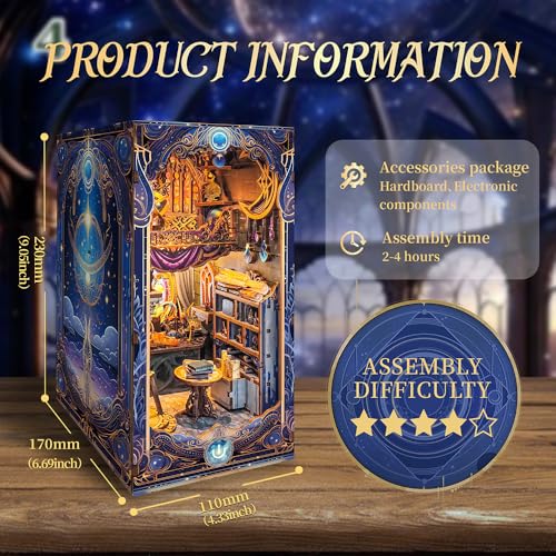 3D Puzzles Book Nook Kit, DIY Miniature Book Nook Kit Creative Decorative with LED Lights Bookend Bookshelf Insert for Adults Teens-Star Map Secrets(SQ -35) - color: Star Map Secrets